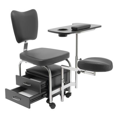 BANEBONE Foldable Manicure Table with Rolling Wheels and Drawers - Portable Nail Tech Station for Nail Spa, Beauty Salon, Massage Stool Included (Black)
