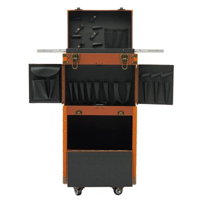 AOOCHU Make-Up Case Hairdressing Cosmetics Organiser Trolley Makeup Box Professional Rolling Train Cosmetic Organizer W/ 4Wheels & Mobile Password Locks For Hairdresser Makeup Artist (Coffee Color)