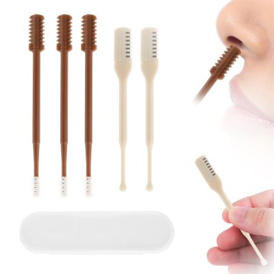 5pcs 2 in 1 Nose Trimmer, Double-Sided & Single-Sided Nose Razors 360 Degrees Rotating Nostril Hair Cleaner for Women & Men (Brown, White)