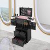 BIXIBIN Makeup Train Lockable Case Trolley Storage Travel Rolling Large Cosmetic with wheels Organizer for Beauty Salon Professional Cosmetology Barber Nail and Makeup Artists Black view 2