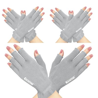 GSAFEME Cotton Gloves Eczema - Fingerless Touchscreen Moisturizing Gloves for Dry Hand Sleeping - Cotton Gloves for Men and Women, Gray S/M 3 Pairs