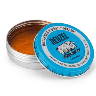 REUZEL Blue Pomade, Strong All Day Hold, Water Soluble Styling, High Shine and Flake Free, Easy To Wash Out, For All Hair Types