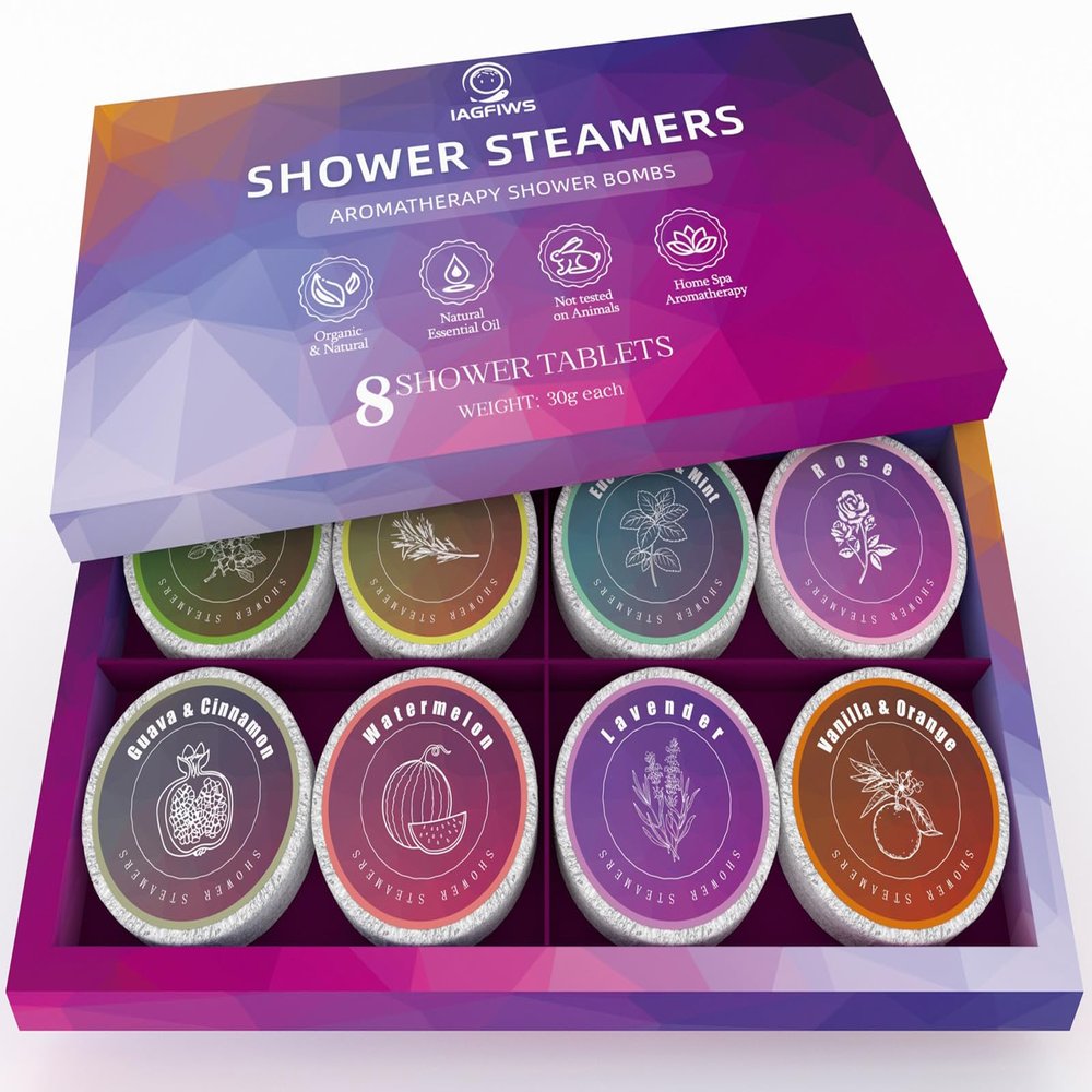 Shower Steamers Aromatherapy, Christmas Stocking Stuffers for Teen Girls for Women Mom Her, 8-Pack Shower Bombs, White Elephant Gifts, Organic Essential Oils Relaxation & Self Care Gifts for Men
