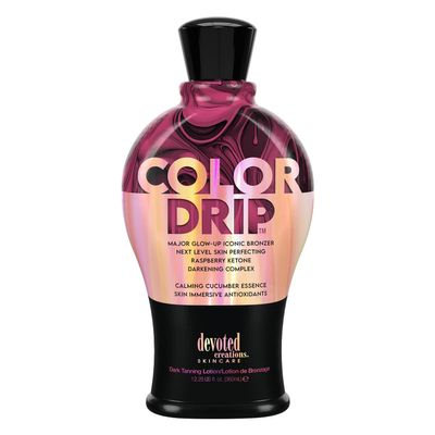 Devoted Creations Color Drip - Major Glow-up Iconic Bronzer Next Level Skin Perfecting Raspberry Ketone Calming Cucumber Essence Dark Tanning Lotion
