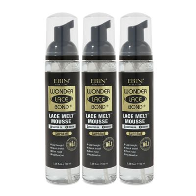 Wonder Lace Bond Lace Melt Mousse 3.38oz/ 100ml (3pack)- Extreme Firm Hold (Supreme) | Biotin + Castor Oil | No Residue, Long Lasting Formula with Protecting Edges, Gives Undetectable and Natural Look