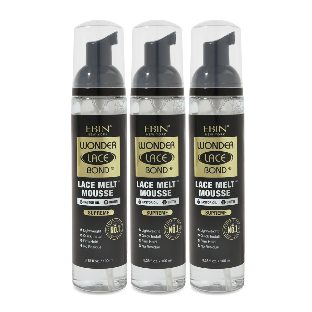 Wonder Lace Bond Lace Melt Mousse 3.38oz/ 100ml (3pack)- Extreme Firm Hold (Supreme) | Biotin + Castor Oil | No Residue, Long Lasting Formula with Protecting Edges, Gives Undetectable and Natural Look