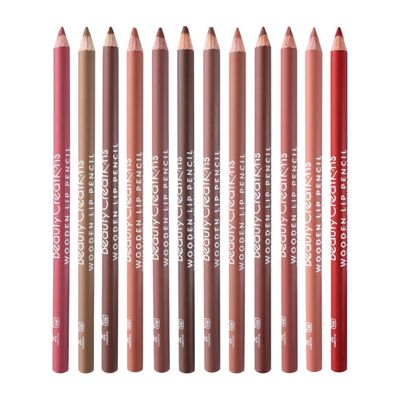 12 Colors Wooden Lip Liner Pencil Set, High Pigmented Soft Matte, Long Wearing, Deep and Rich in Color, Smudge Resistant