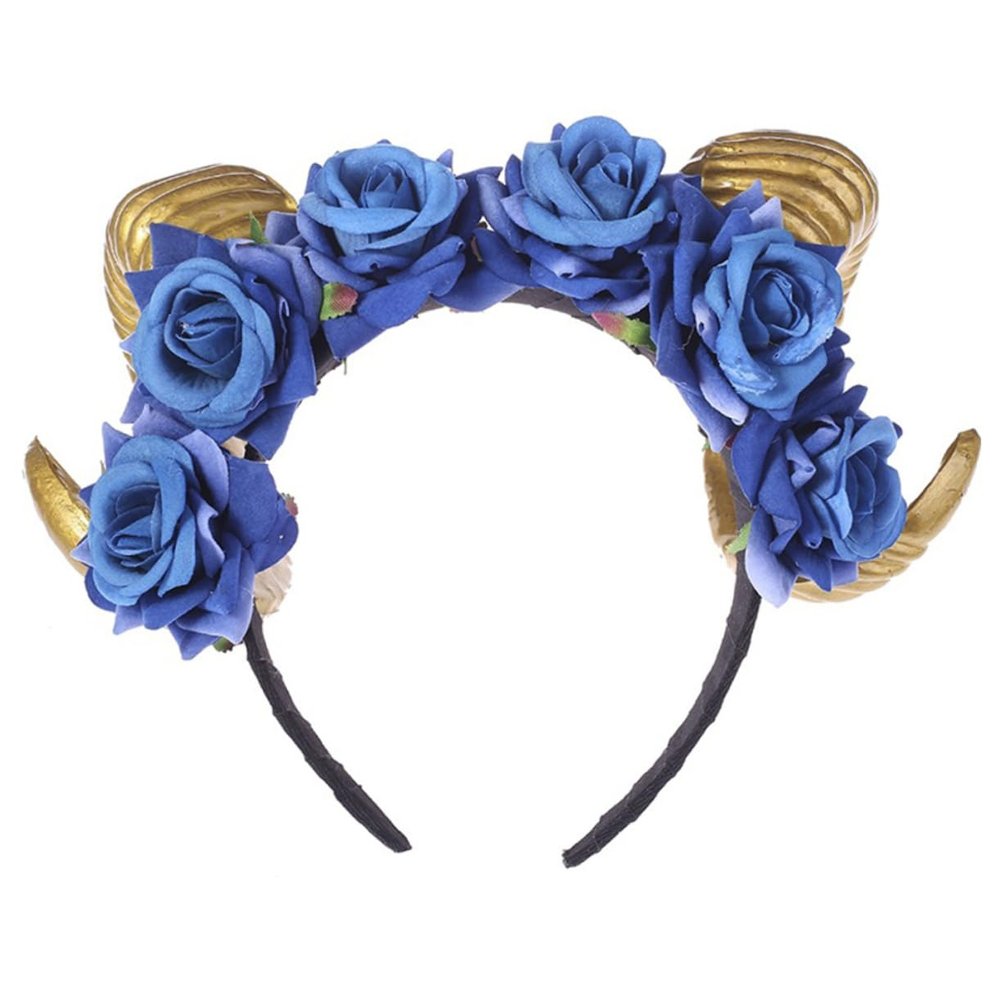 STOBOK Rose Horns Headband for Halloween Floral Headdress Ram Horns Costume Accessory for Parties and Role-play Events