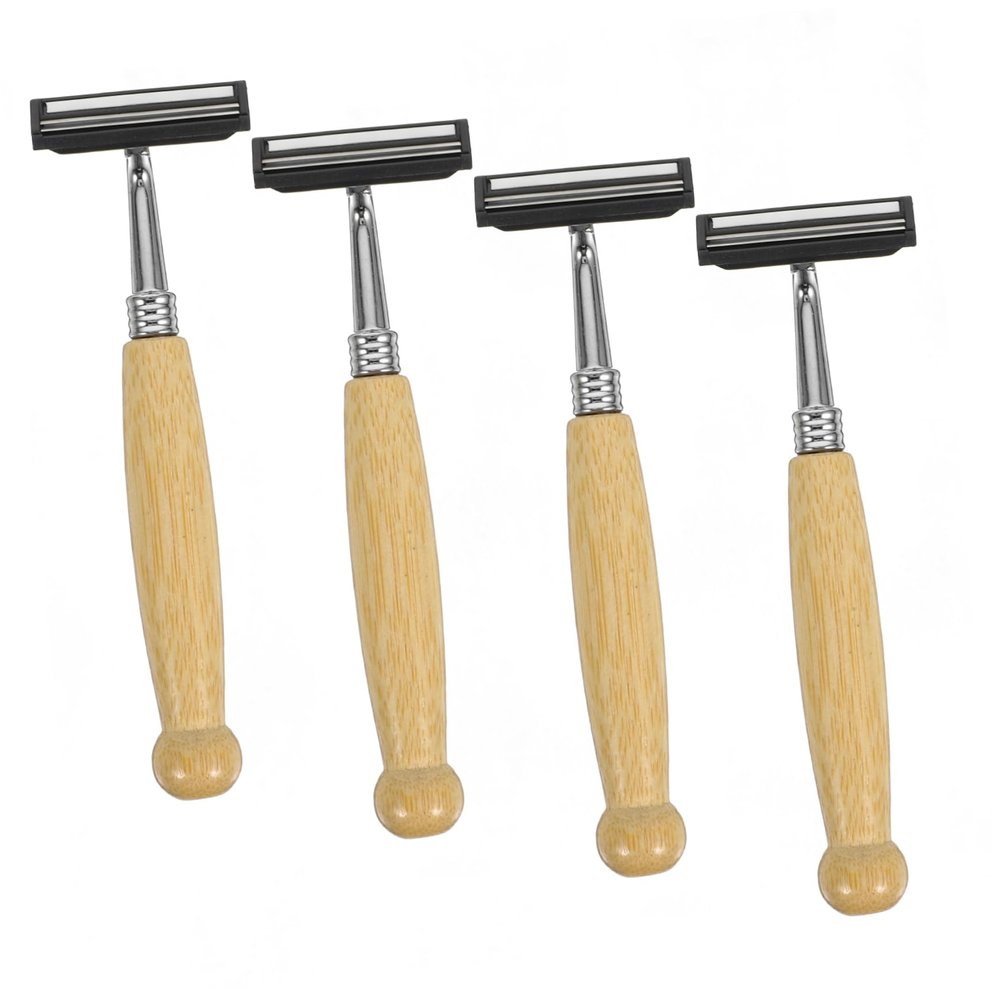FRCOLOR 4pcs Men Bamboo Handle Razor for Mustache Trimmer Eco-friendly Shaving