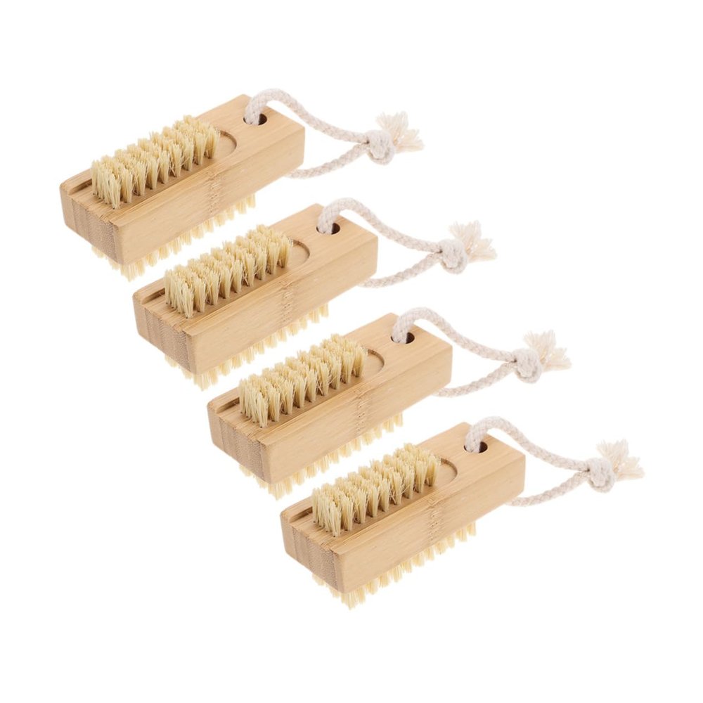 Gogogmee 4pcs Nail Brush Bamboo Nail Cleaning Scrubber for Fingernails and Toenails Portable and Lightweight for Home and Salon Use