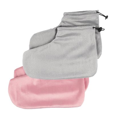 Gogogmee 2pair Cotton Heat Preservation Foot Straps Thermal Insulation Foot Cover for Beauty Salons Light Pink Grey Elastic Bands