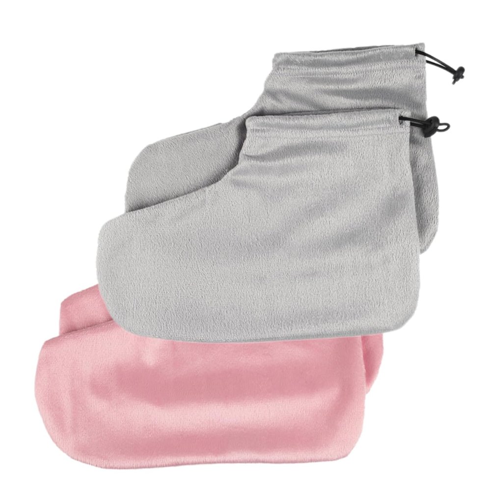 Gogogmee 2pair Cotton Heat Preservation Foot Straps Thermal Insulation Foot Cover for Beauty Salons Light Pink Grey Elastic Bands