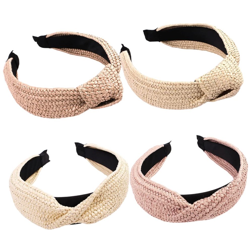 Outanaya 4pcs Stylish Lightweight Straw Headband Women Bow for Spa Date Festival Hair Accessory