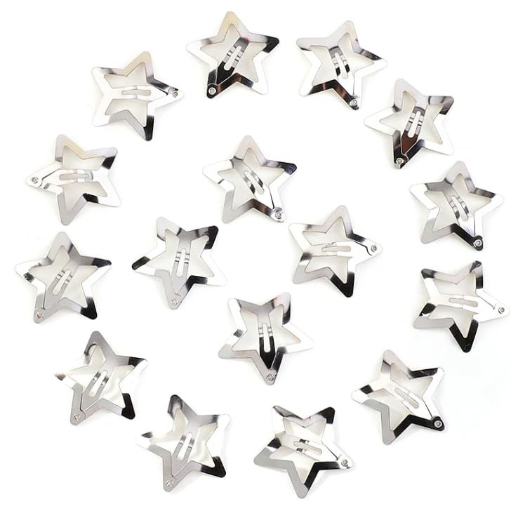 16PCS Silver Star Hair Clips for Girls Metal Snap Clip Hairpins Hair Jewelry