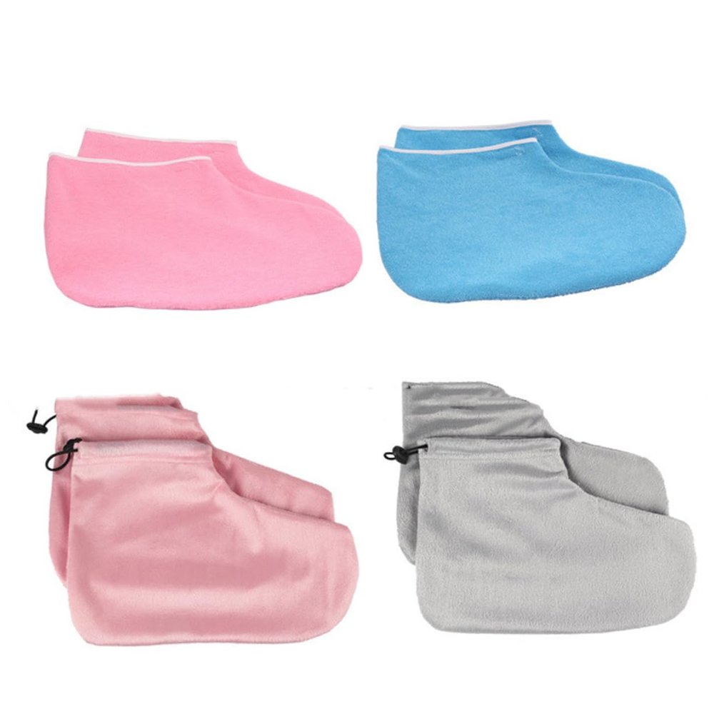 FOYTOKI 2pair Cotton Heat Preservation Foot Straps with Thermal Insulation for Beauty Salon Light Pink Grey Elastic Band Foot Covers Durable Easy to Clean