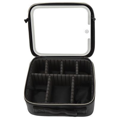 Travel Makeup Bag With LED Mirror, Portable Charging 3 Color Makeup Organizer Bag, Adjustable Brightness Cosmetic Train Case with DIY Dividers, for Women and Makeup Artists
