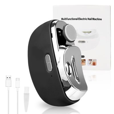 2 in 1 Electric Nail Clipper & Polisher - 2-Speed USB Rechargeable Safety Nail Trimmer for Kids, Adults & Elderly (Style#2 - Black)