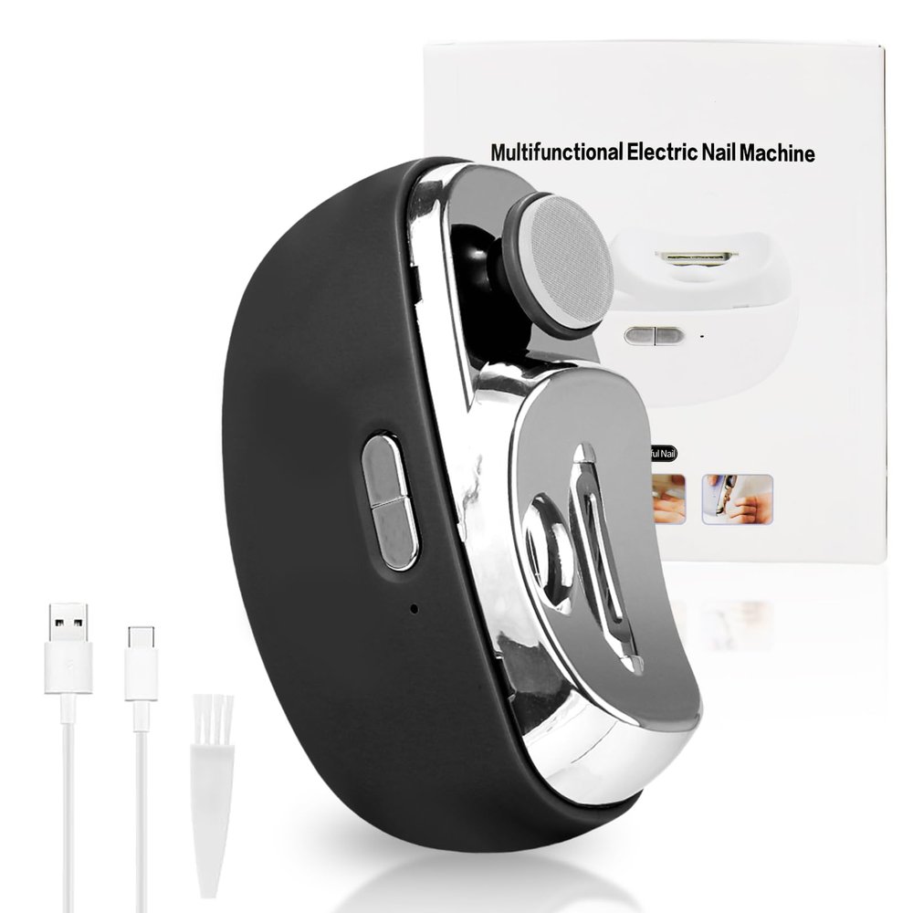 2 in 1 Electric Nail Clipper & Polisher - 2-Speed USB Rechargeable Safety Nail Trimmer for Kids, Adults & Elderly (Style#2 - Black)