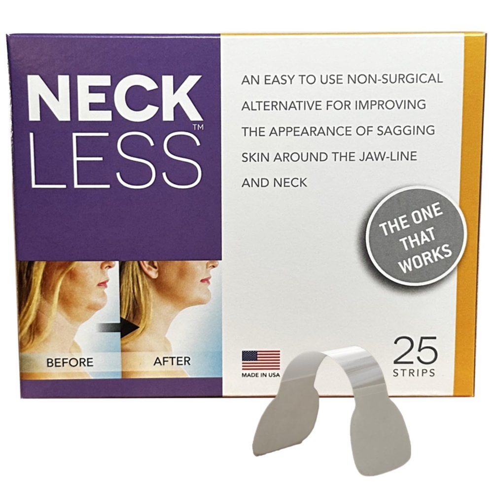 NECK-LESS Professional Face Tape - Patented Face Lift System, Invisible Enhancement Strips for Jawline & Neck (10 Strips)