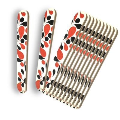12pc White Orange/Black Fashion Print Dual-Sided Nail Medium & Fine Grit File Emery Board Cushioned Easy Grip Comfort Filing Smoothing Finishing All Nails 5 Travel Size TSA Approved