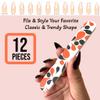 12pc White Orange/Black Fashion Print Dual-Sided Nail Medium & Fine Grit File Emery Board Cushioned Easy Grip Comfort Filing Smoothing Finishing All Nails 5 Travel Size TSA Approved view 3
