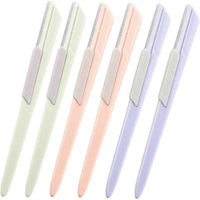 FOYTOKI 6pcs Stainless Steel Eyebrow Razor for Women Dual-use Facial Hair Shaver Sliding Cover for Eyebrow Trimming and Fine Hair Removal