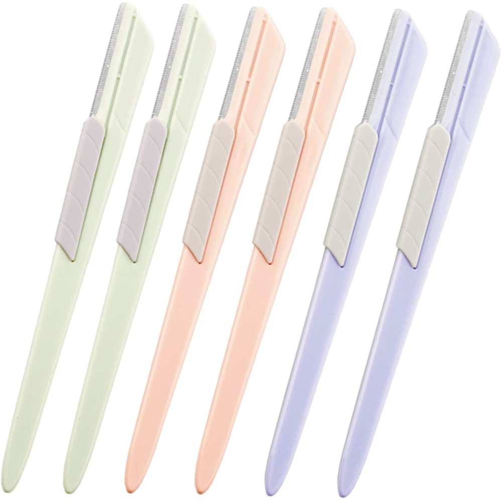 FOYTOKI 6pcs Stainless Steel Eyebrow Razor for Women Dual-use Facial Hair Shaver Sliding Cover for Eyebrow Trimming and Fine Hair Removal