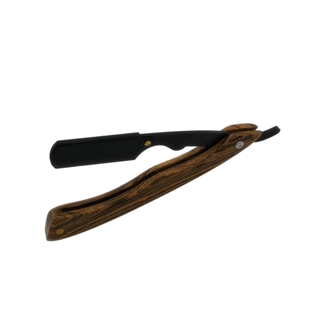 FOYTOKI Men Barber Steel Razor Manual Shaving Tool Wooden Handle Safe for Beard Sideburns Fine Hair Portable Folding Razor for Home Travel