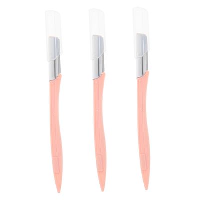 FOYTOKI 3pcs Eyebrow Trimmer Scissors Stainless Steel Eyebrow Razor Set for Women Men Pink Handle for Makeup Shaping