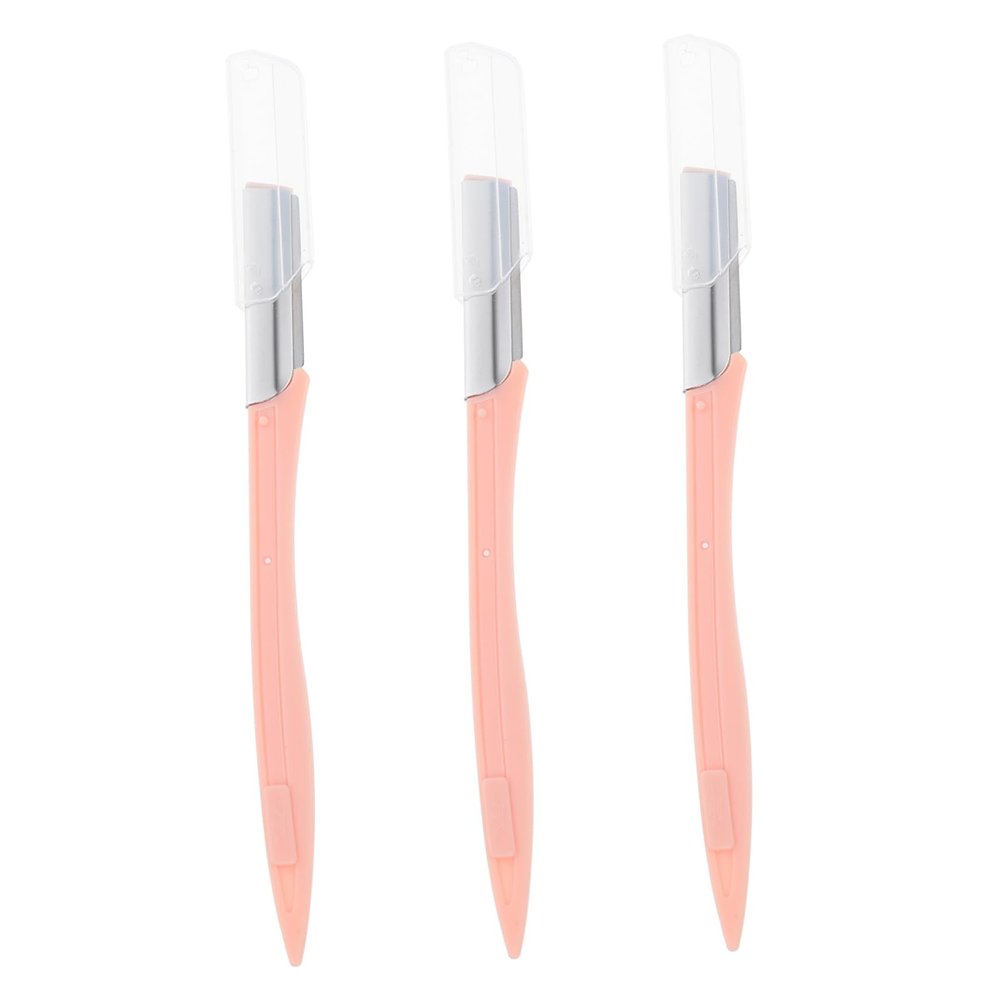 FOYTOKI 3pcs Eyebrow Trimmer Scissors Stainless Steel Eyebrow Razor Set for Women Men Pink Handle for Makeup Shaping