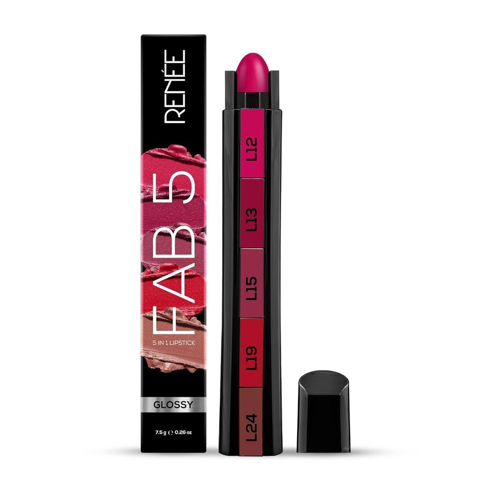 5 in 1 Lipstick 7.5 Gm - Five Shades in One - Moisturizing & Nourishing, Long Lasting, Glossy Finish - Intense Color Payoff - Compact, Glides Smoothly with One-Stroke Application