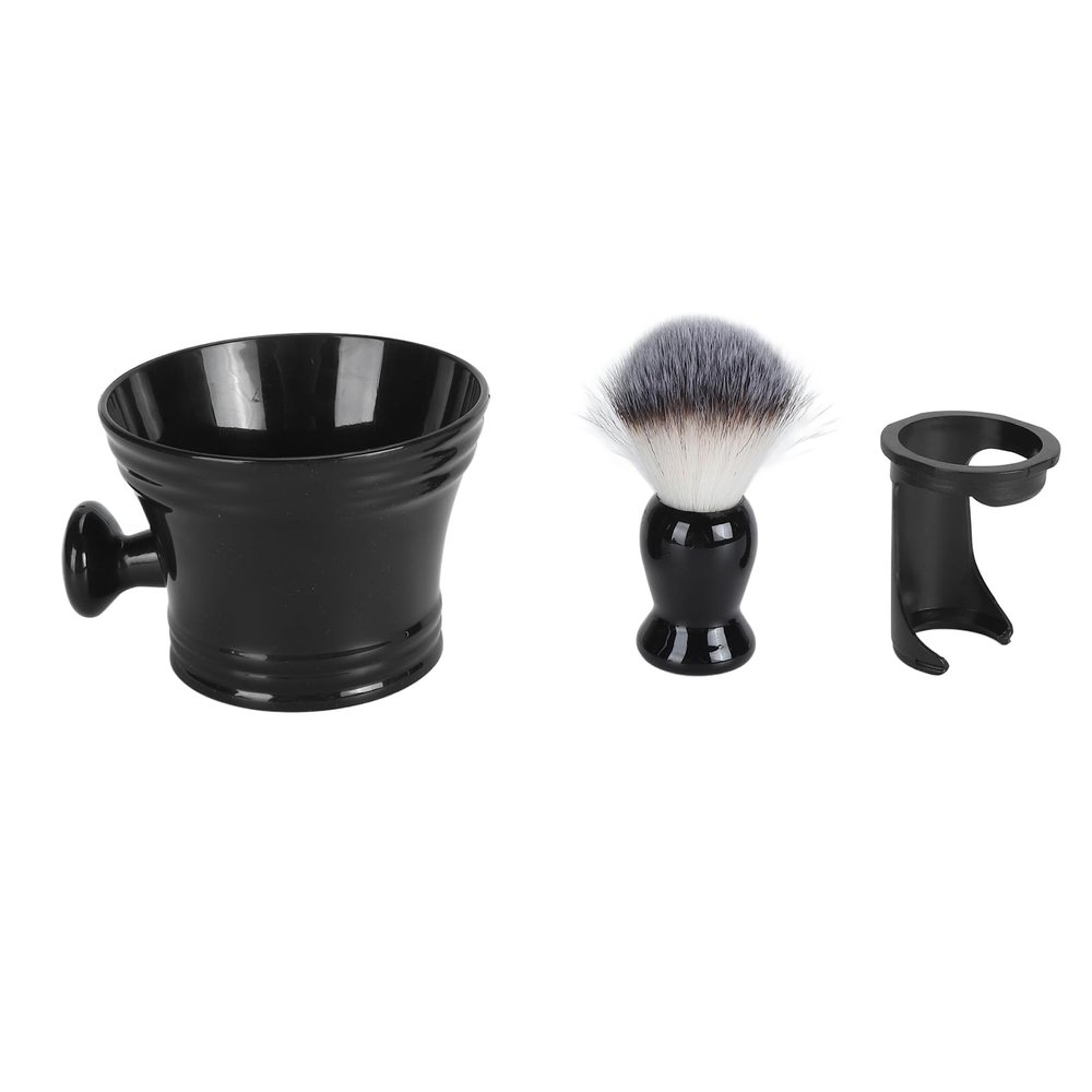 Nutriess Beard Lathering Brush 3 in 1 Soft Nylon Hair Removal with Quick Dry Foam Brush Stand and Bowl