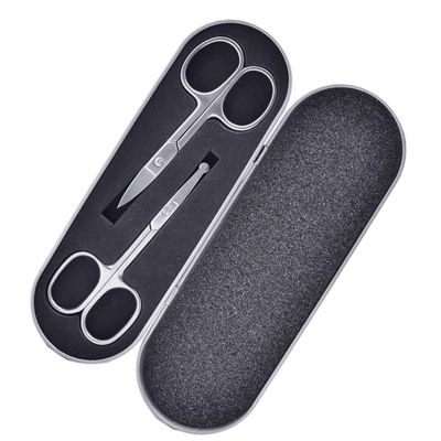 FOMIYES 2pcs Male Eyebrow Grooming Scissors Trimmer Precision Stainless Steel Safety Hair Cutting Tool Nose Brow Shaping Kit