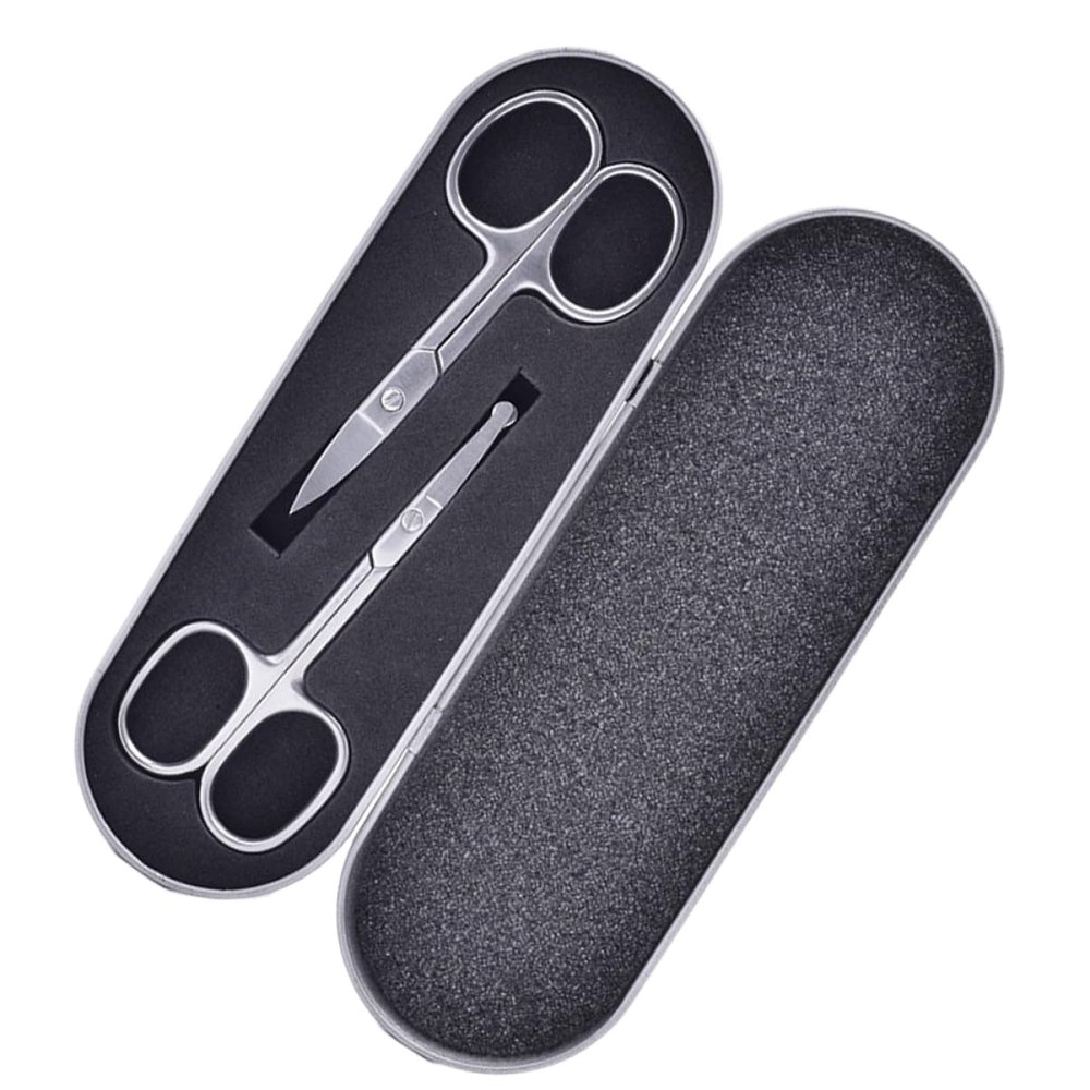 FOMIYES 2pcs Male Eyebrow Grooming Scissors Trimmer Precision Stainless Steel Safety Hair Cutting Tool Nose Brow Shaping Kit