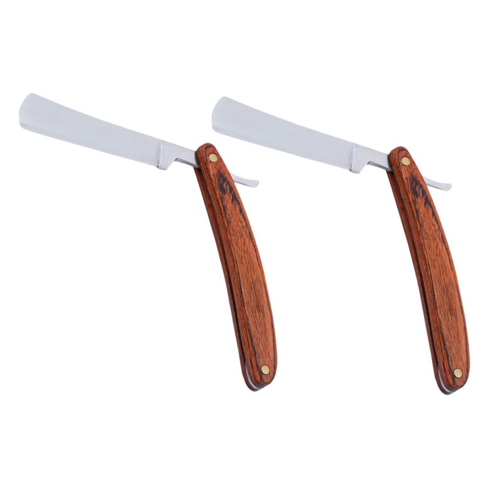 NOLITOY 2pcs Men Razor Vintage Style Shaving Cutters Wooden Handle Beard Shaver Head Shaver Eyebrow Trimmer