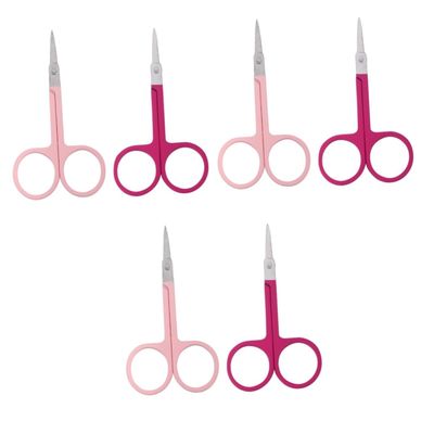 FRCOLOR 6pcs Stainless Steel Eyebrow Scissors for Precise Eyebrow Grooming Portable Beauty Tool for Home and Salon Use Includes and Rose Red Scissors