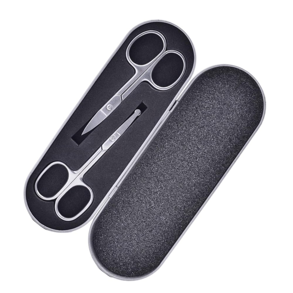 FRCOLOR 2pcs Stainless Steel Eyebrow Trimmer for Men Nose Hair Scissors Safety Hair Trimmer Kit Precision Blades