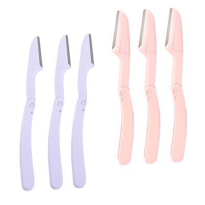 FRCOLOR 6pcs Foldable Eyebrow Shaper Razor Set Portable Beauty Tool Kit Stainless Steel Trimmers for Effortless Eyebrow Grooming Pink Purple