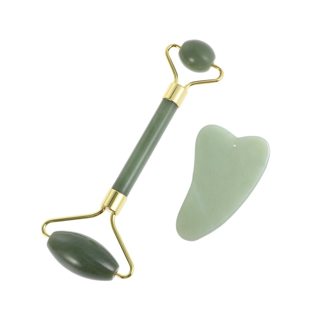 Baluue Jade Facial Scraping Plate and Roller Set Care Tool for Facial Massage and Relaxation for and Wellness Routine