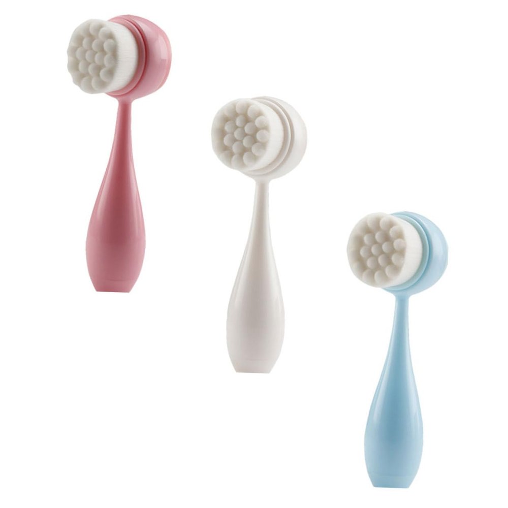 NOLITOY 3pcs Silicone Face Brush for Deep Cleansing Gentle Facial Scrubber for Skin Care Dual-Sided Manual Cleansing Tool White Blue and Pink for Removing Dirt Blackheads and Makeup