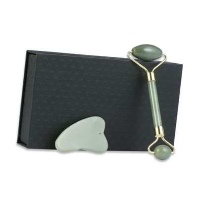 FOMIYES Jade Face Massage Roller and Scraping Plate Set Natural Skin Care Tool for Facial Massage Reducing Tension and Scarring Includes Box for Easy Storage