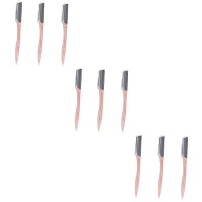 FRCOLOR 9pcs Stainless Steel Eyebrow Trimmer Portable Makeup Tool Kit for Women Girls Lightweight Non-Slip Grip for Eyebrow Grooming Pink