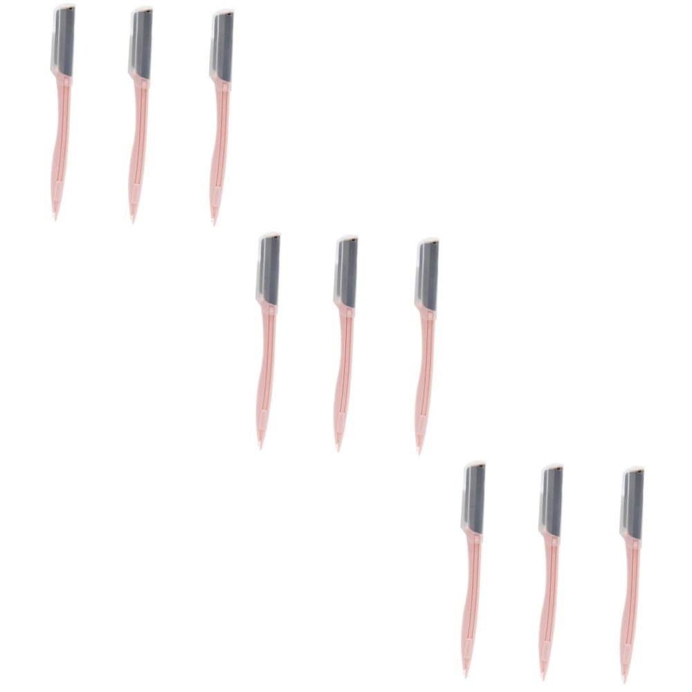 FRCOLOR 9pcs Stainless Steel Eyebrow Trimmer Portable Makeup Tool Kit for Women Girls Lightweight Non-Slip Grip for Eyebrow Grooming Pink