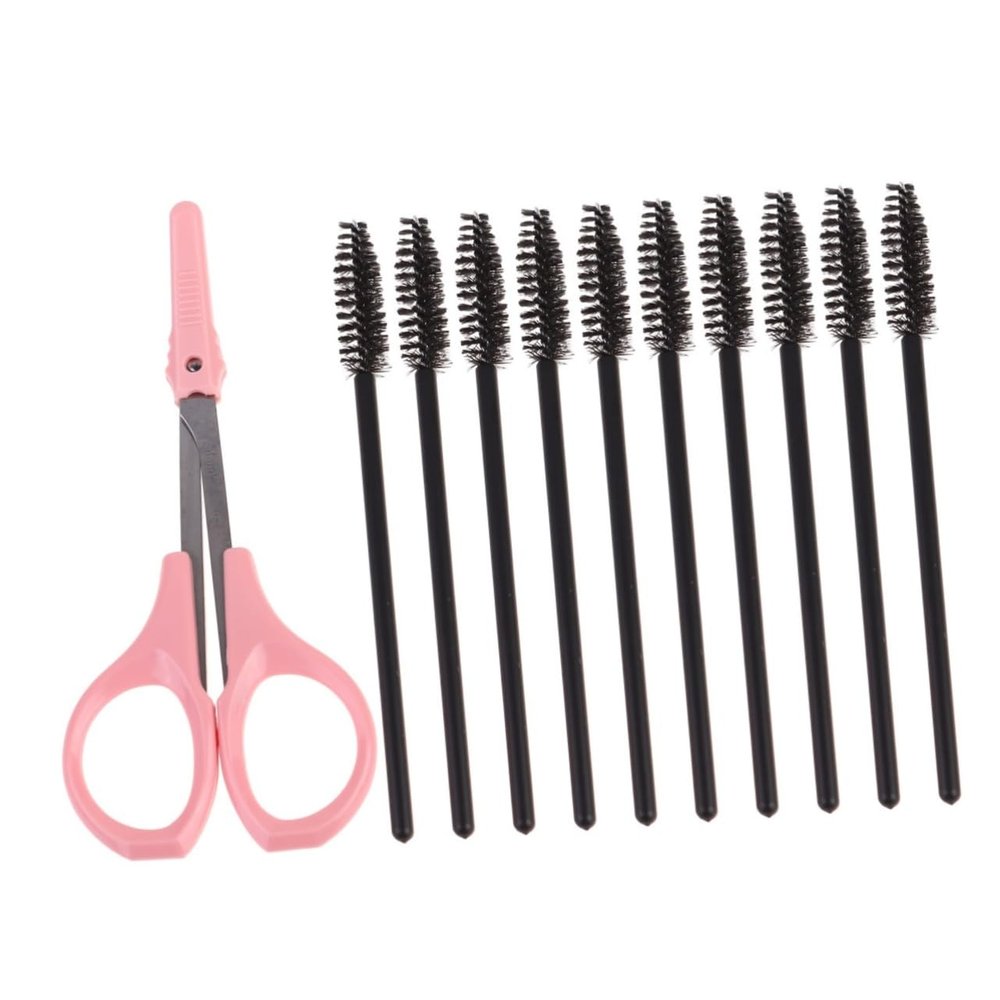 minkissy Professional Eyelash Scissors and Spiral Set 11pc Stainless Steel Makeup Tools for Lash Separation Brow Shaping