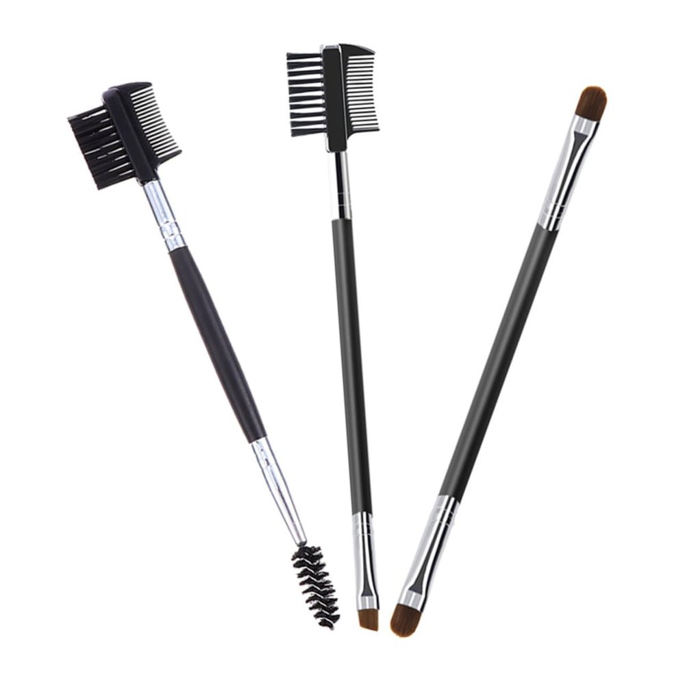 MUSISALY 3pcs Double Eyebrow Brush and Portable Eyelash Comb Spiral Beauty Tool for Eyebrow Shaping and Eyelash Grooming Easy to Clean Design Black