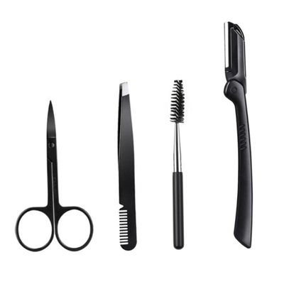 FRCOLOR 4pcs Elegant Eyebrow Grooming Kit for Women Hair Plucker Tweezers Scissors Clip for Face Eyebrows Travel-friendly Beauty Tools