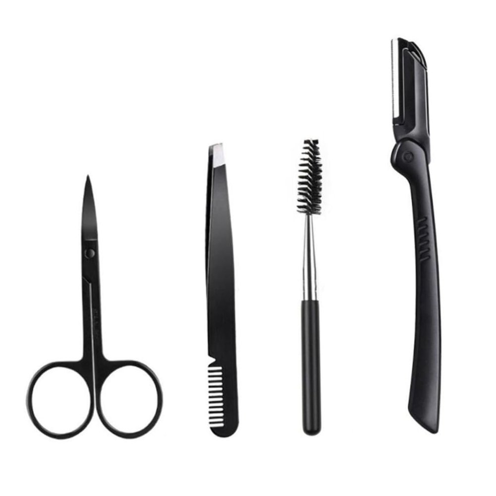 FRCOLOR 4pcs Elegant Eyebrow Grooming Kit for Women Hair Plucker Tweezers Scissors Clip for Face Eyebrows Travel-friendly Beauty Tools