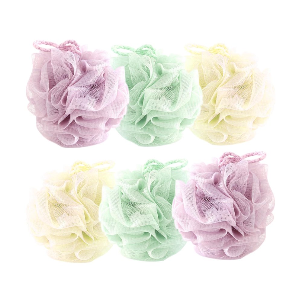 ASAKKURA 6pcs Bath Ball Flower Shower Bath Mesh Ball Scrubber Rinse Exfoliating Sponges Back Scrubber for Body