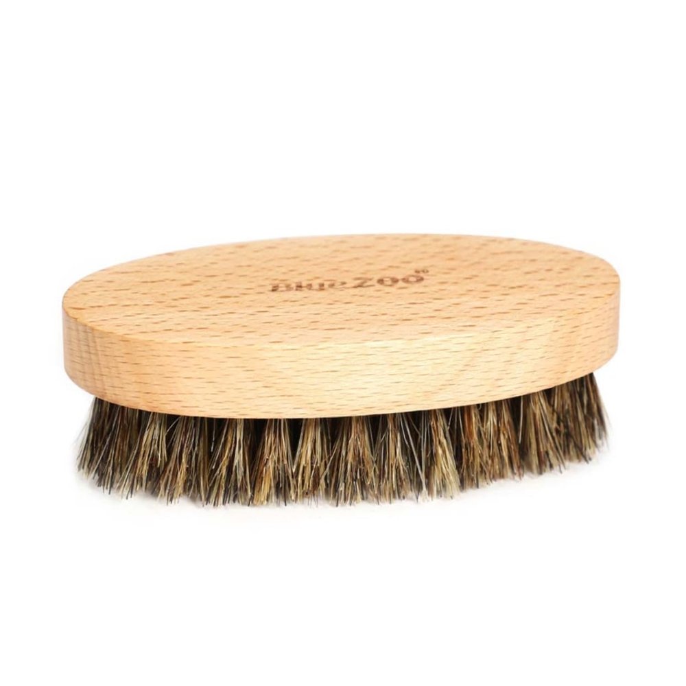 FRCOLOR Oval Boar Bristle Beard Brush Beech Handle Men's Grooming Tool for Healthy Facial Hair Care for Styling and Cleaning Beards