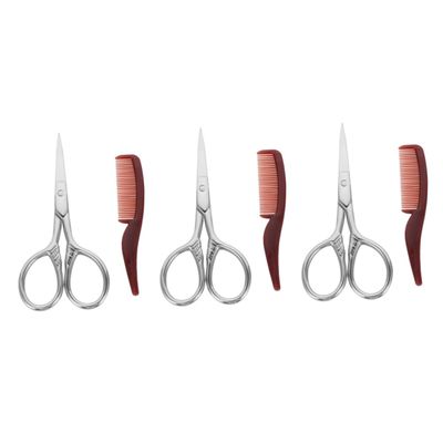 FRCOLOR 6sets Beard Scissors and Comb Case Professional Grooming Kit for Beard Nose and Eyebrow Trimming Portable Hair Cutting Tools for Men